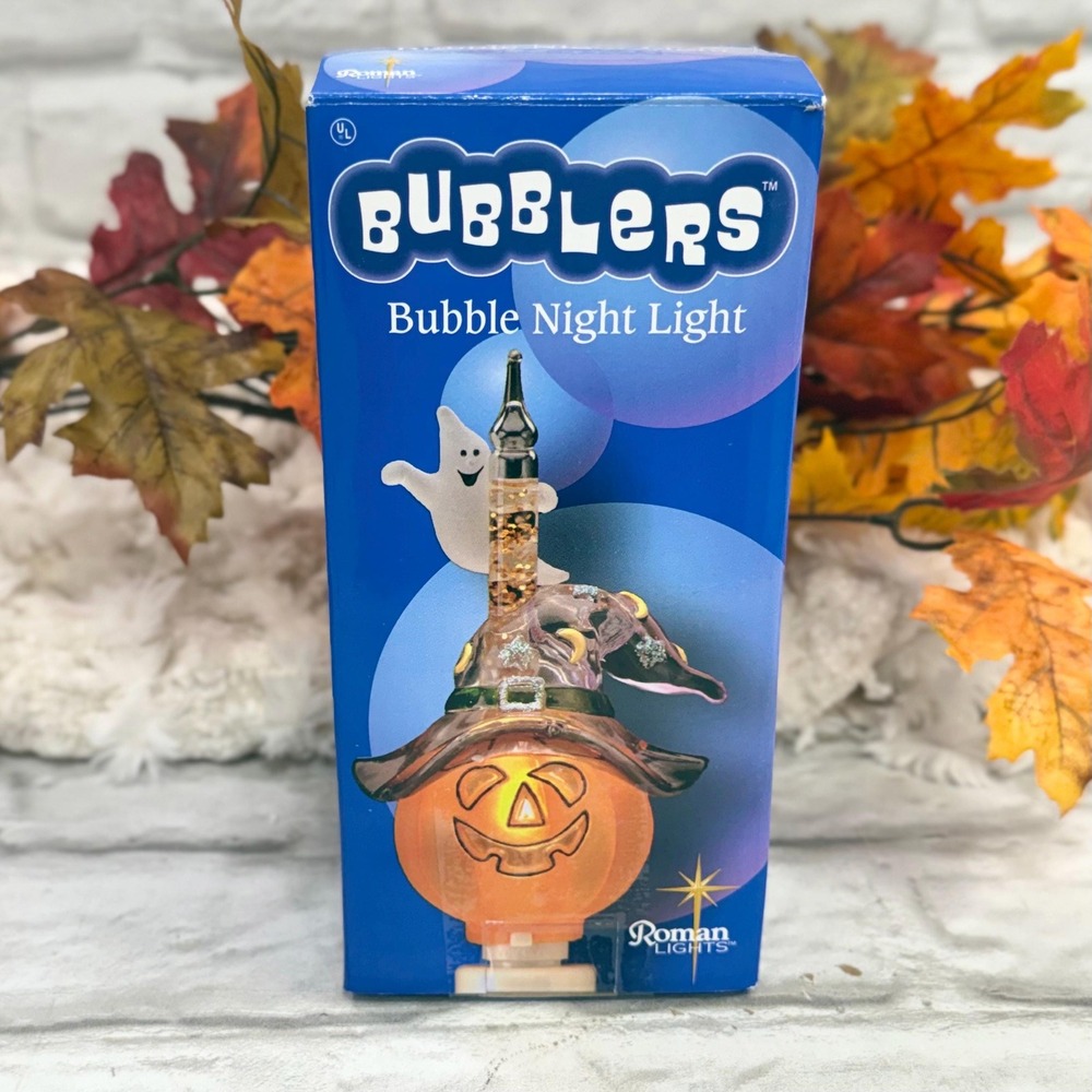 Vtg Jack-O'-Lantern Pumpkin Ghost Glittering Halloween Nightlight Roman Inc '03